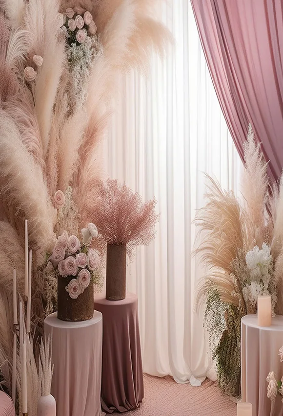 Mehofond Boho Baby Shower Pregnant Backdrop Pampas Grass Pink Curtain Backgrounds Photography Cake Table Portrait Photo Studio