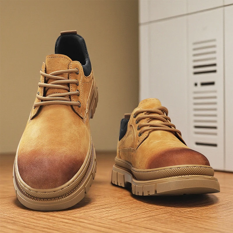 

New Men Autumn Winter Casual Retro Thick Soled Height Increasing Shoes Gradient Color Beautiful Cool Fashionable Work Shoes