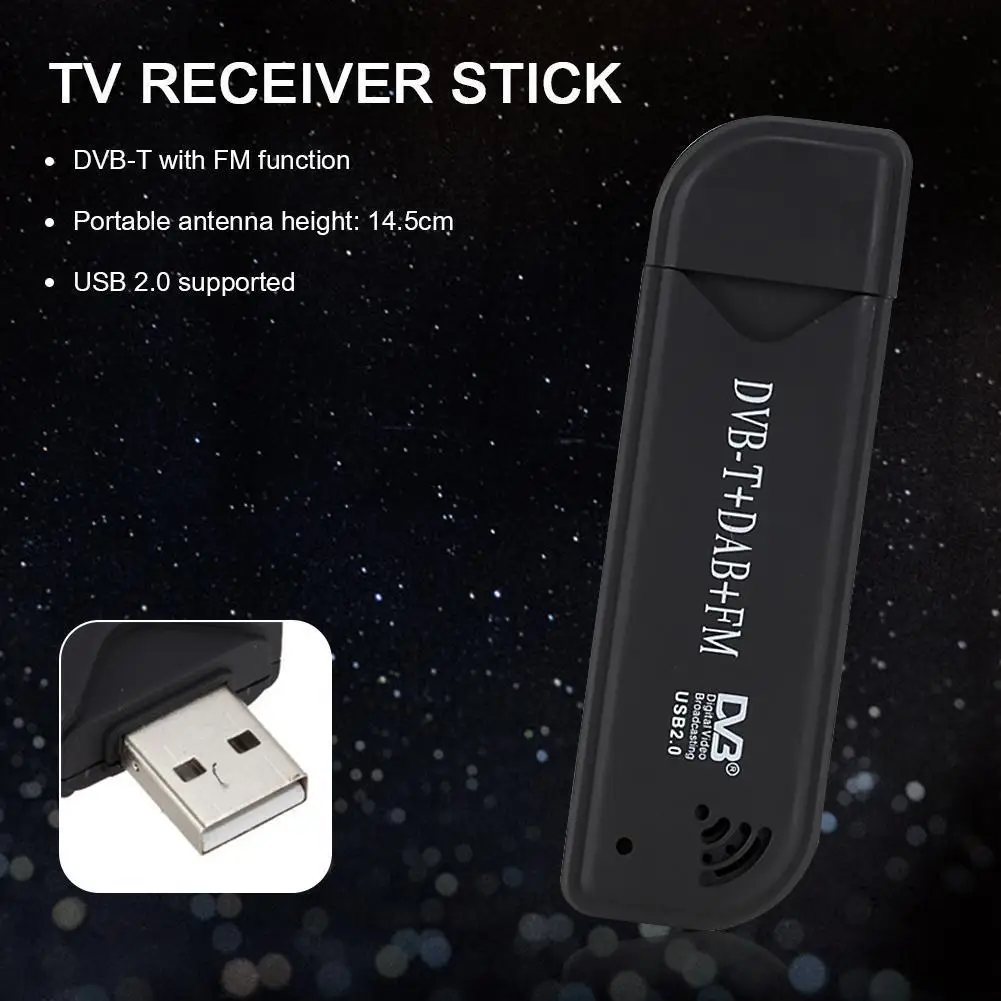 USB 2.0 Digital TV Stick Receiver Mini SDR Video Dongle DVB-T DAB FM Antenna for Household Television Playing Decoration