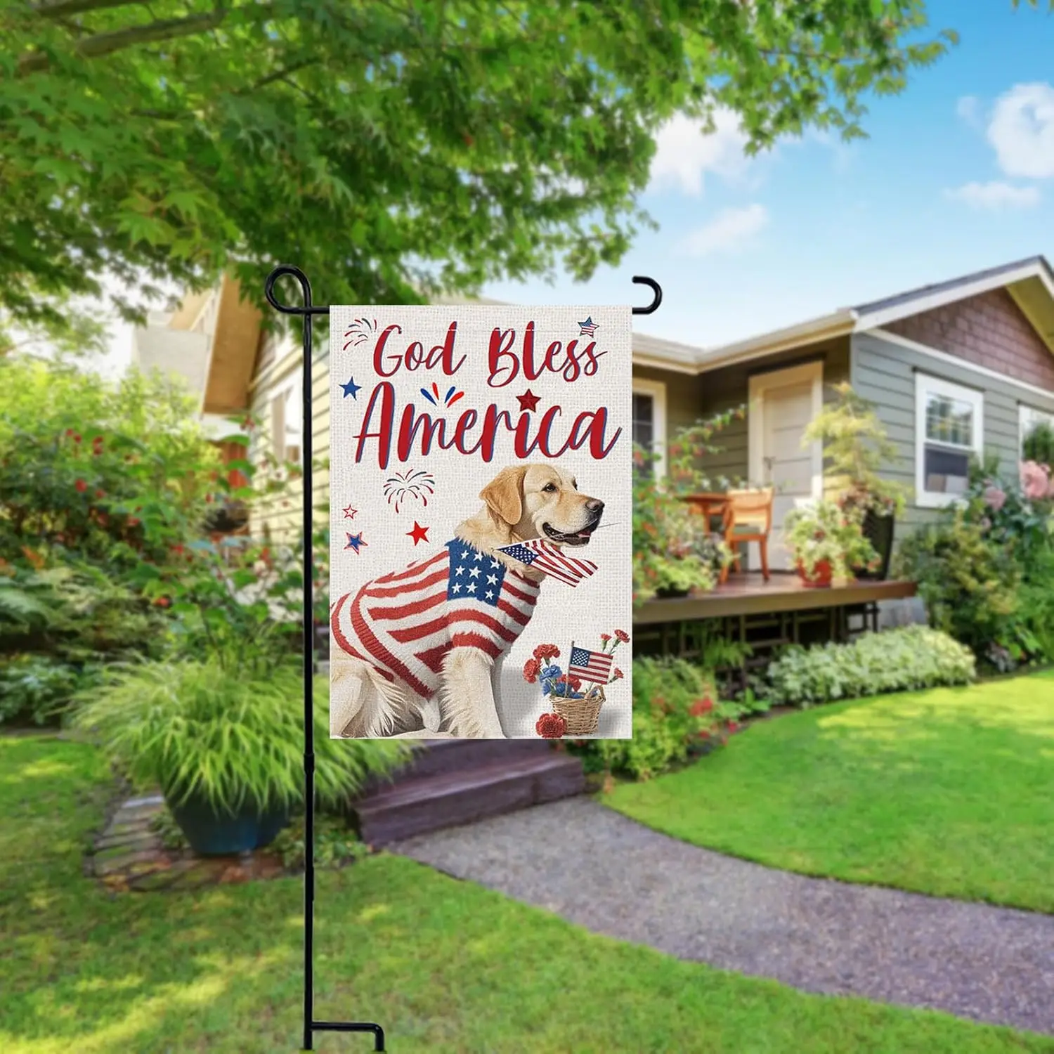 4th of July Dog Garden Flag God Bless America Patriotic Welcome Small Flags for Outside, Double Sided Burlap Memorial Day In SSL