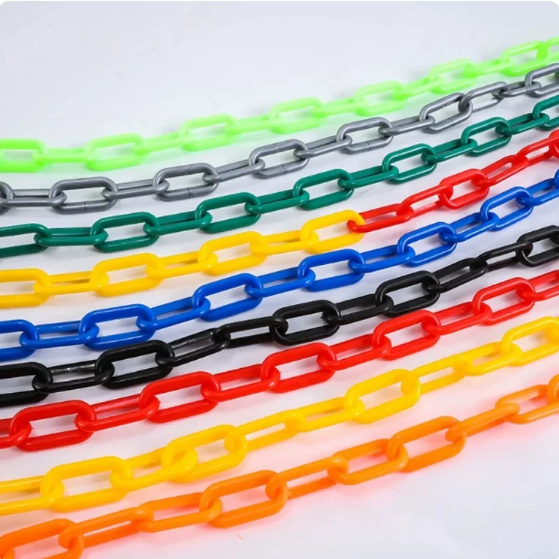 50m Length 6mm Plastic Warning Link Chain, Black‑Yellow / Red‑White for Road Traffic Barrier