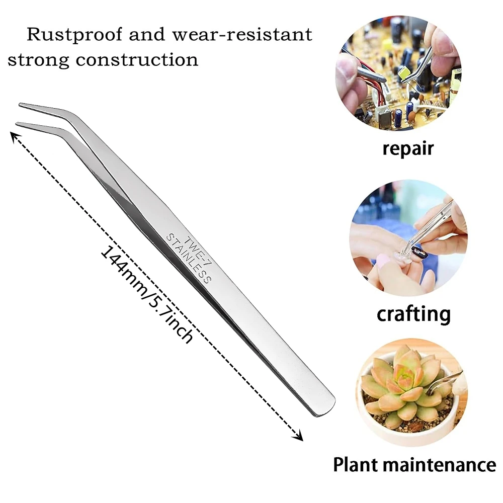 Stainless Steel Silver Tweezers With Curved Serrated Tip Multipurpose Tweezers For DIY Craft Sewing Accessories Tool