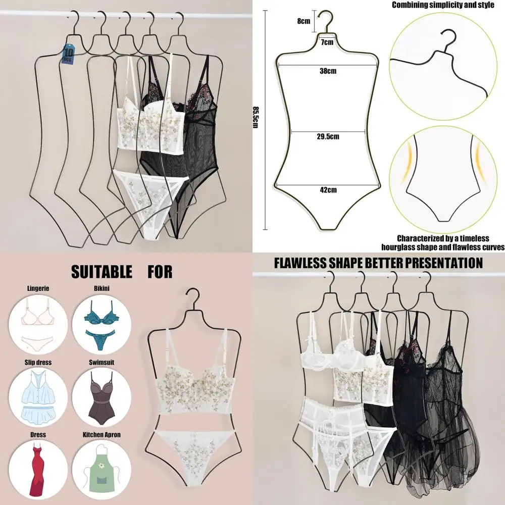 

Luxury Black Metal Wire Hangers for Swimsuit, Bikini, Lingerie, Tank Tops, Bras - 10 Pack Clips for Displaying Clothes
