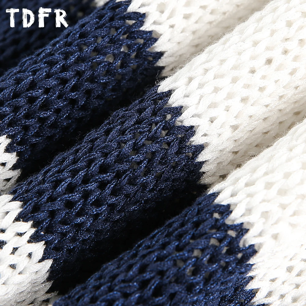 레이스 업 스트라이프 스웨터 남성 니트 가을 얇은 캐주얼 루즈 긴 소매 풀오버 남자