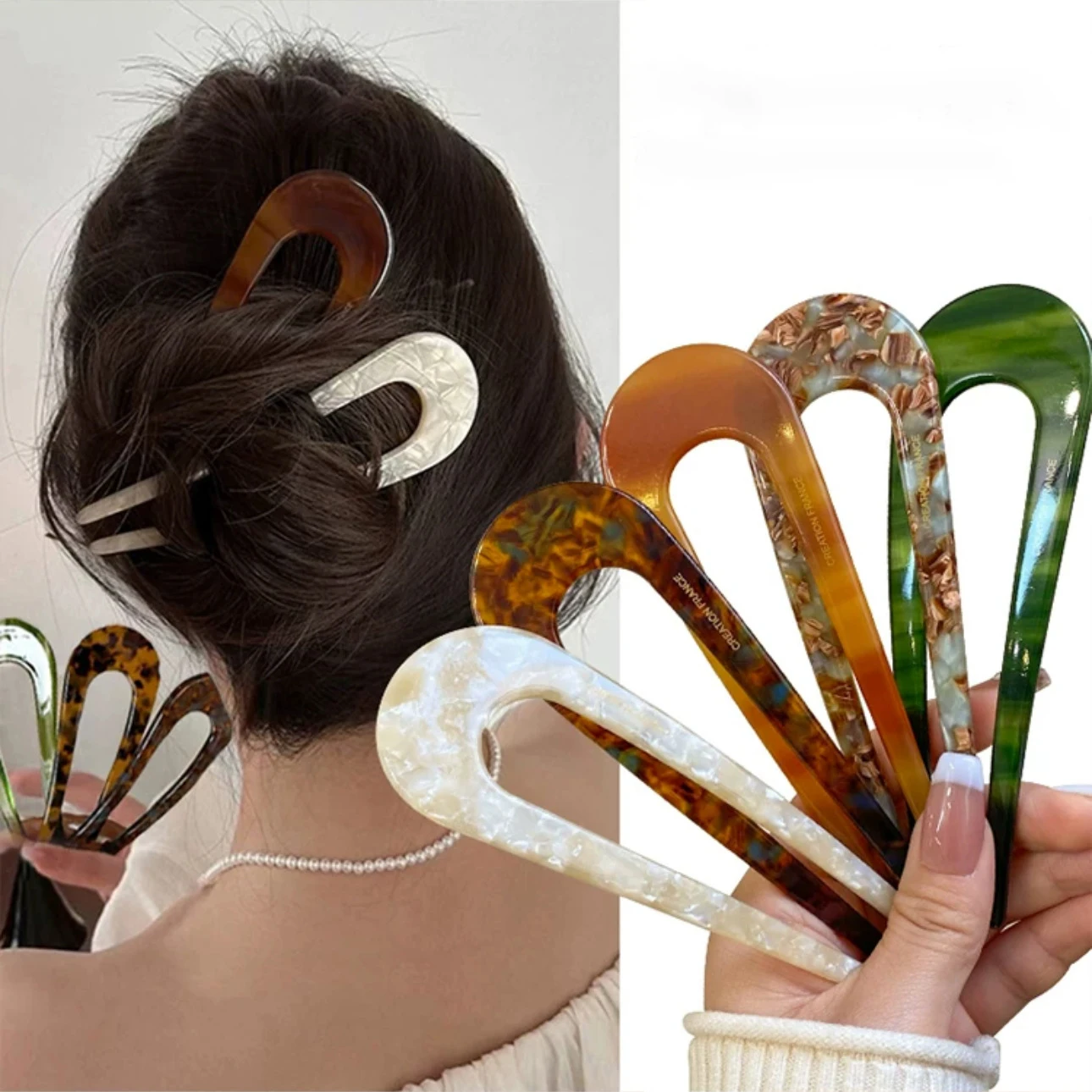 

1 Randomly French Styles Hair Forks Hair Sticks Acetic Acid U-Shape Hair pins Bun Women Girls Vintage Hairstyle Hair Accessories Headband