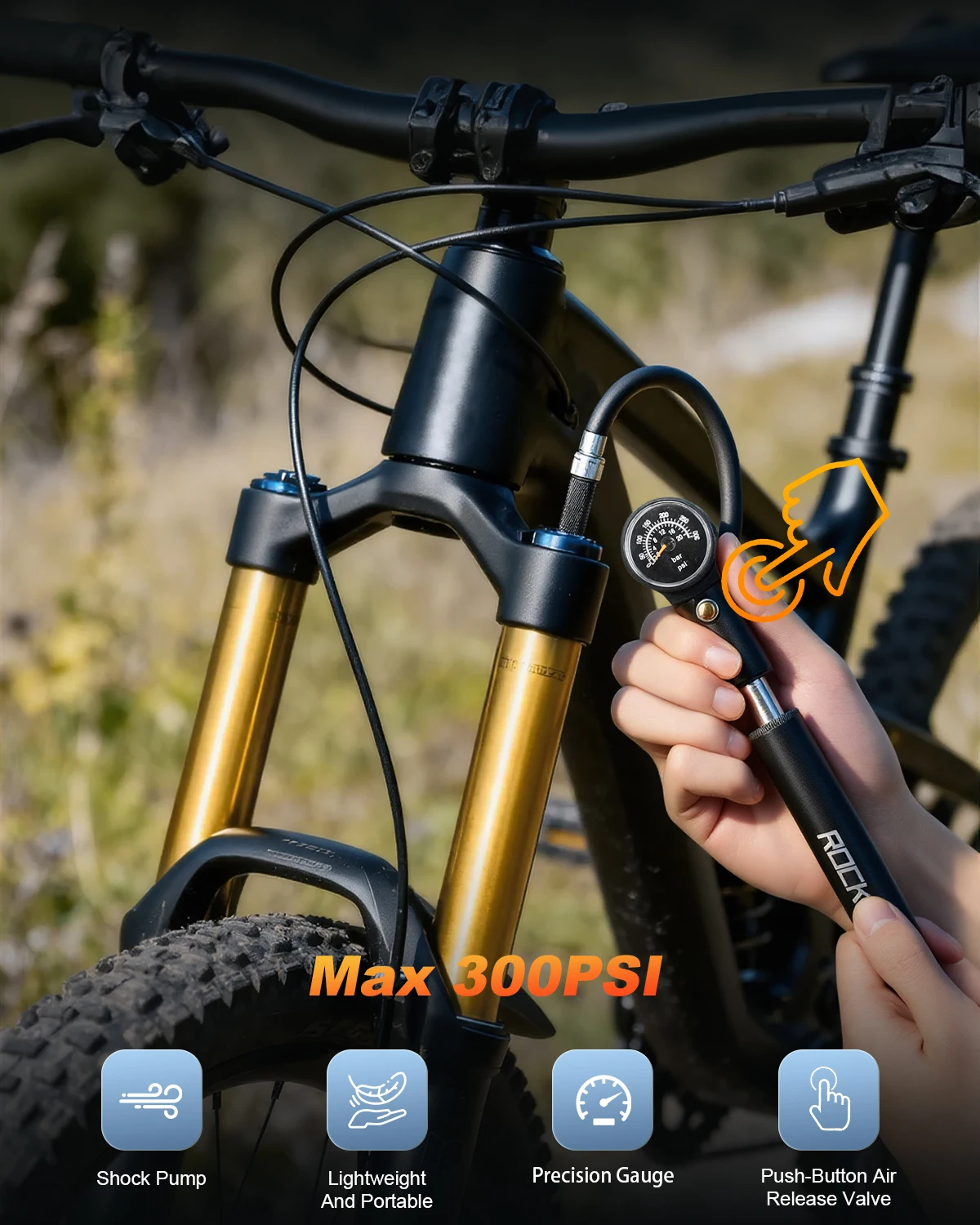 Awapow Mini Bike Pump with Gauge 300 PSI Bicycle Pump for Presta & Schrader Valve Portable Bike Shock Pump for Front Fork