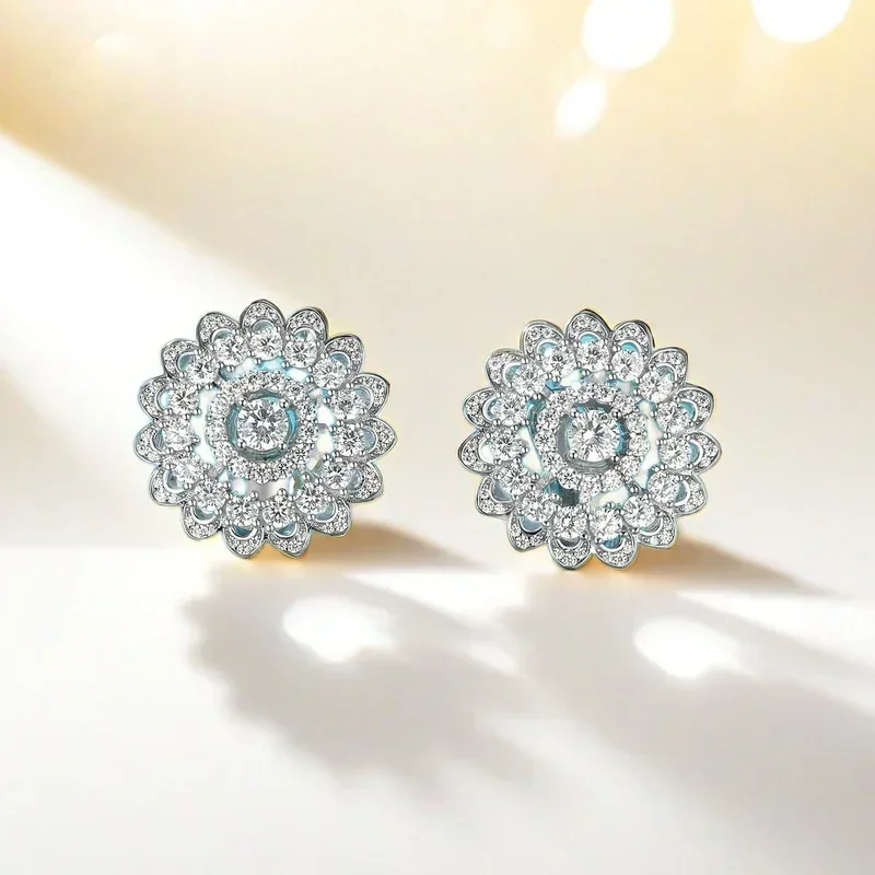 full-blown flowers diamonds gracefully  cute  exquisite 925 sterling silver  designer earrings  Selfie real photos of products