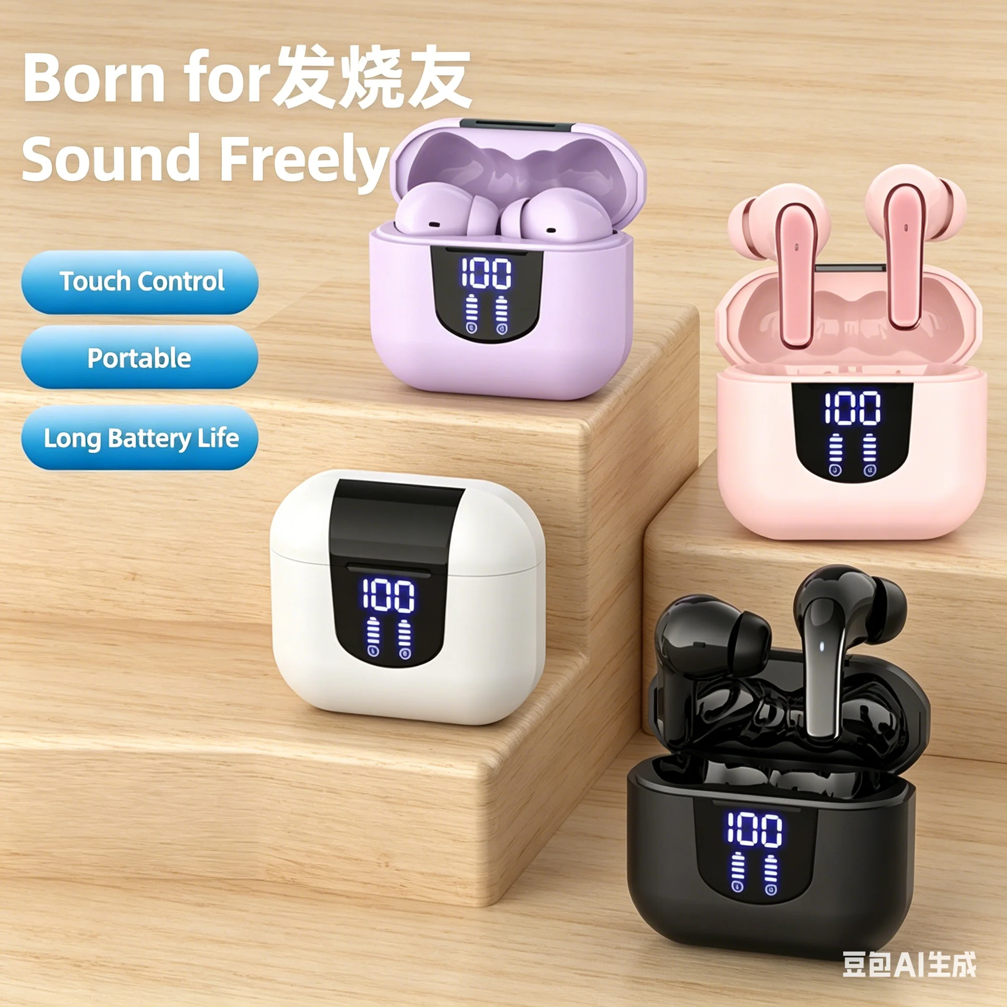 K06 TWS Wireless Bluetooth Headphones LED Power Display HiFi Audio Long Endurance In-Ear Sports Earbuds For Android IOS