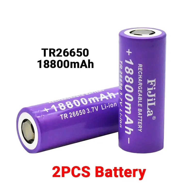 

100% New 3.7V TR26650 Battery 18800mAh Li-ion Rechargeable for LED Flashlight Torch Accumulator +Charger