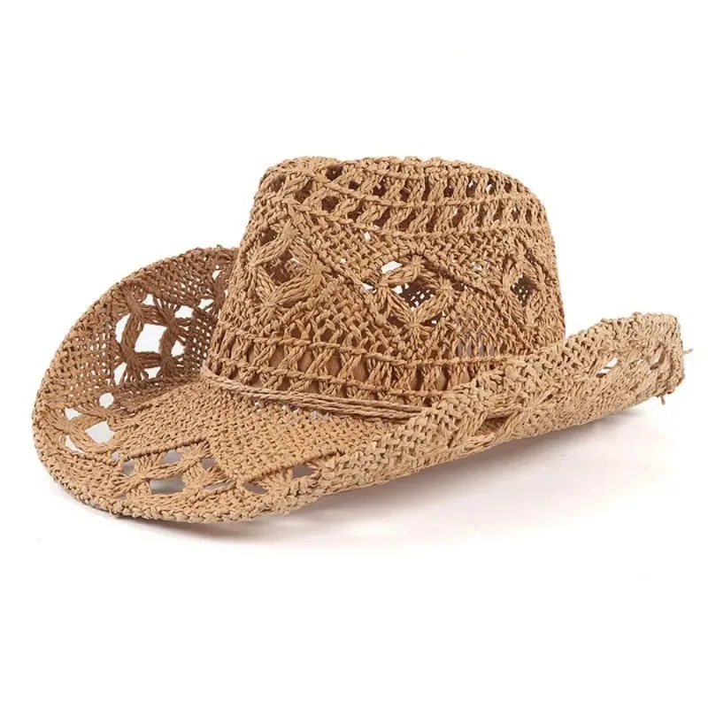 Cap Summer Outdoor Men Women Hand Woven Caps Western Cowboy Straw Hats Wide Brim Breathable Beach Sun Protection Hat Gorras 모자