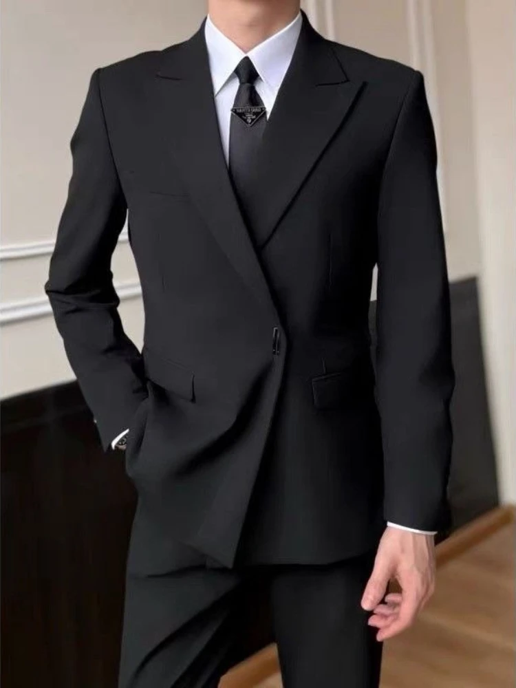 2026 New Men's Suit Jacket Set Tailored Slim Fit Blazer Minimalist Business Casual Coat High Street Fashion Apparel