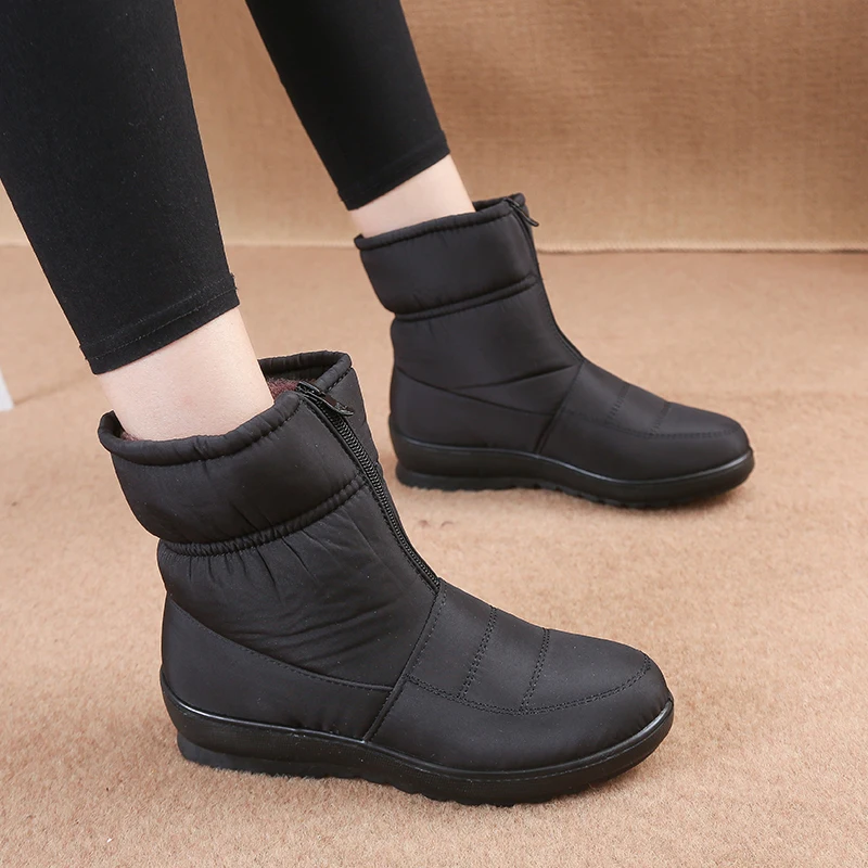 Botas de nieve de invierno para hombre, botas cortas altas, antideslizantes, impermeables, forro polar cálido, botas cortas con cremallera frontal