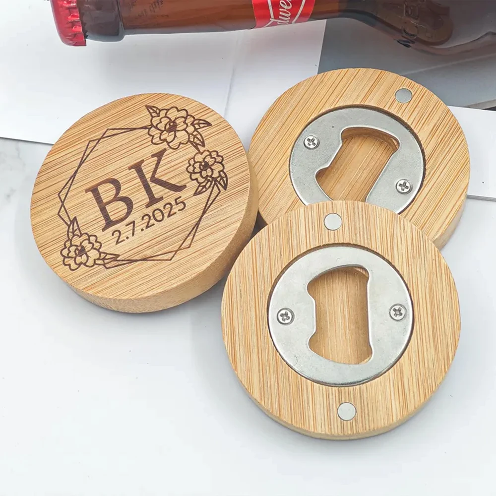 30 stuks gepersonaliseerde houten flesopener, bruiloft gunsten, flesopener koelkaststickers, cadeau voor bruidsjonkers, bar restaurant logo op maat