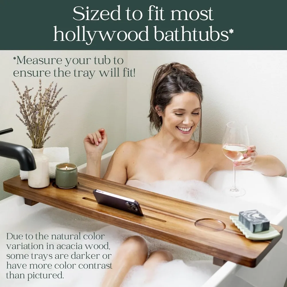 

Large Adjustable Acacia Wood Bathtub Tray | Anti-Tip Luxury Bath Caddy for Relaxing Spa Experience