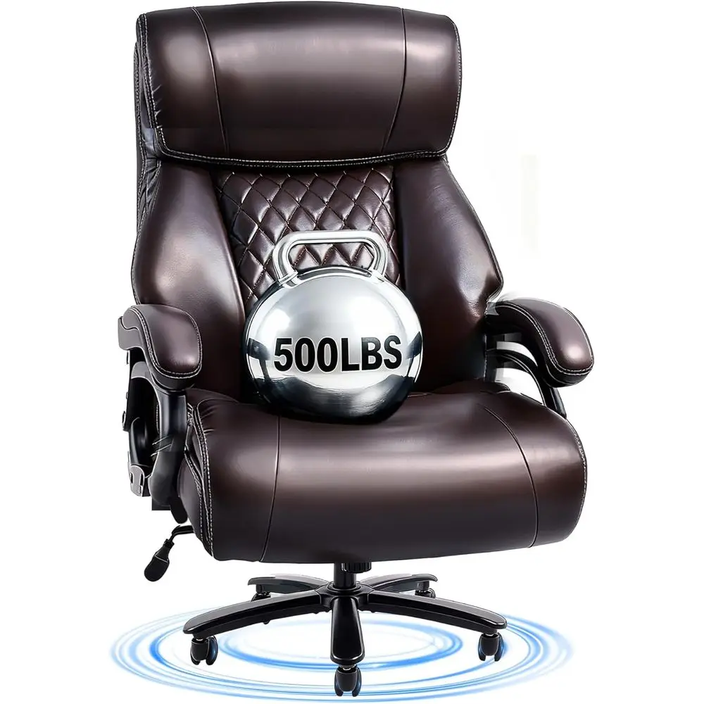 

Офисное кресло повышенной прочности, выдерживающее нагрузку до 500 фунтов, с регулируемой поясничной опорой, металлическим основанием и кожаной обивкой, коричневое.