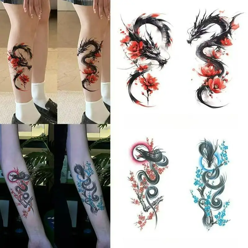 

Временные татуировки с цветным драконом, наклейки для татуировок, водонепроницаемые, долговечные, поддельные татуировки, боди-арт для мужчин и женщин