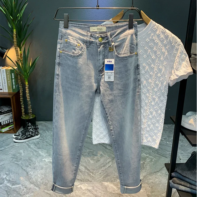 2024 jeans estivi sottili da uomo elastici morbidi di fascia alta a prezzi accessibili pantaloni a matita di lusso slim fit pantaloni grigi skinny