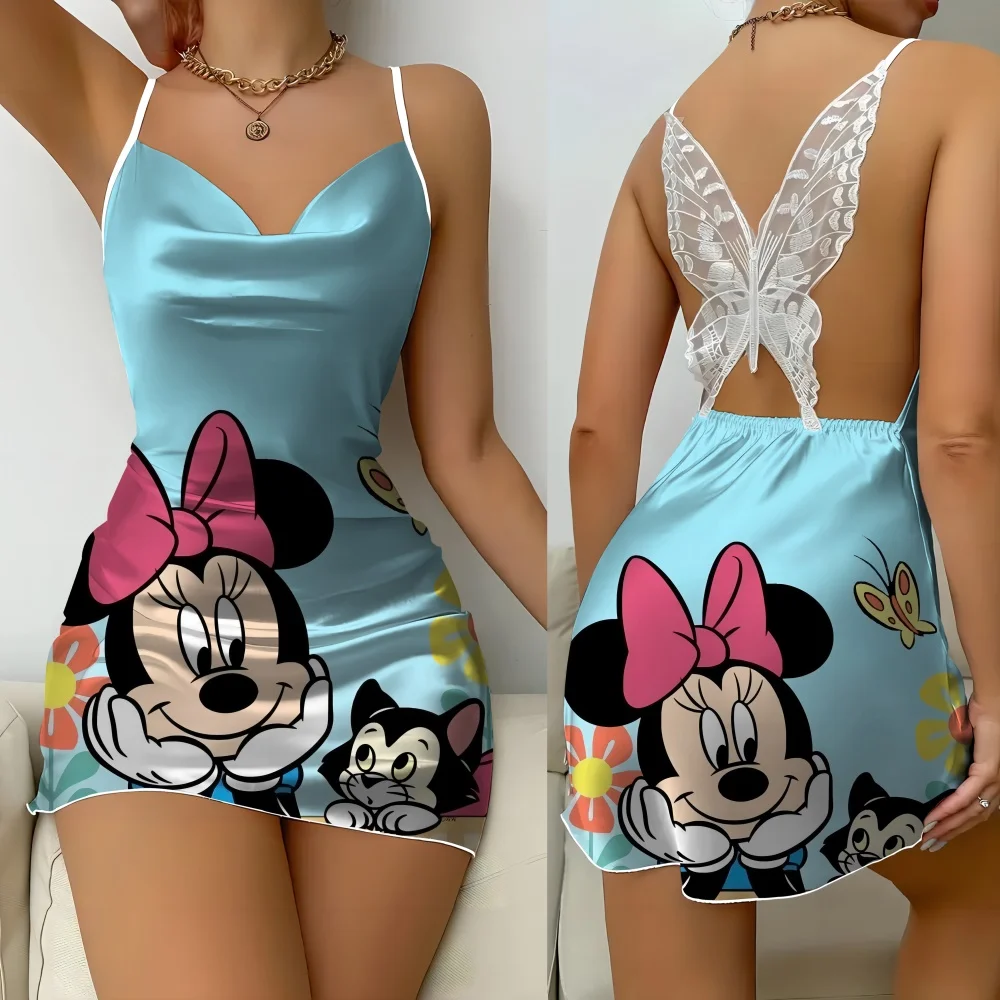 

2024 new fashion sexy charming lady halter pajamas Minnie cartoon pattern back butterfly cutout design style women's pajamas