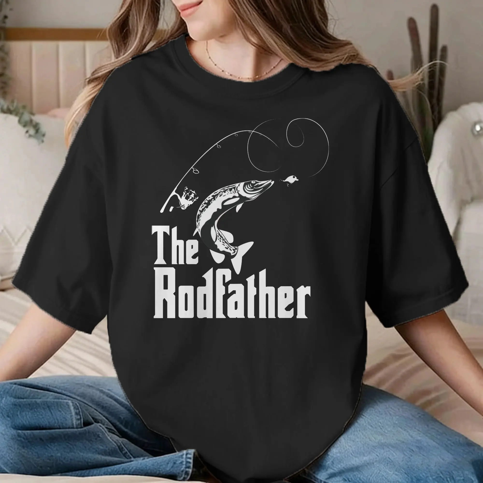 The Rodfather Fishing T Shirt Men Women 100% Cotton Fun T-Shirt Crew Neck Fish Funny Fisherman Tees Clothing New Arrival