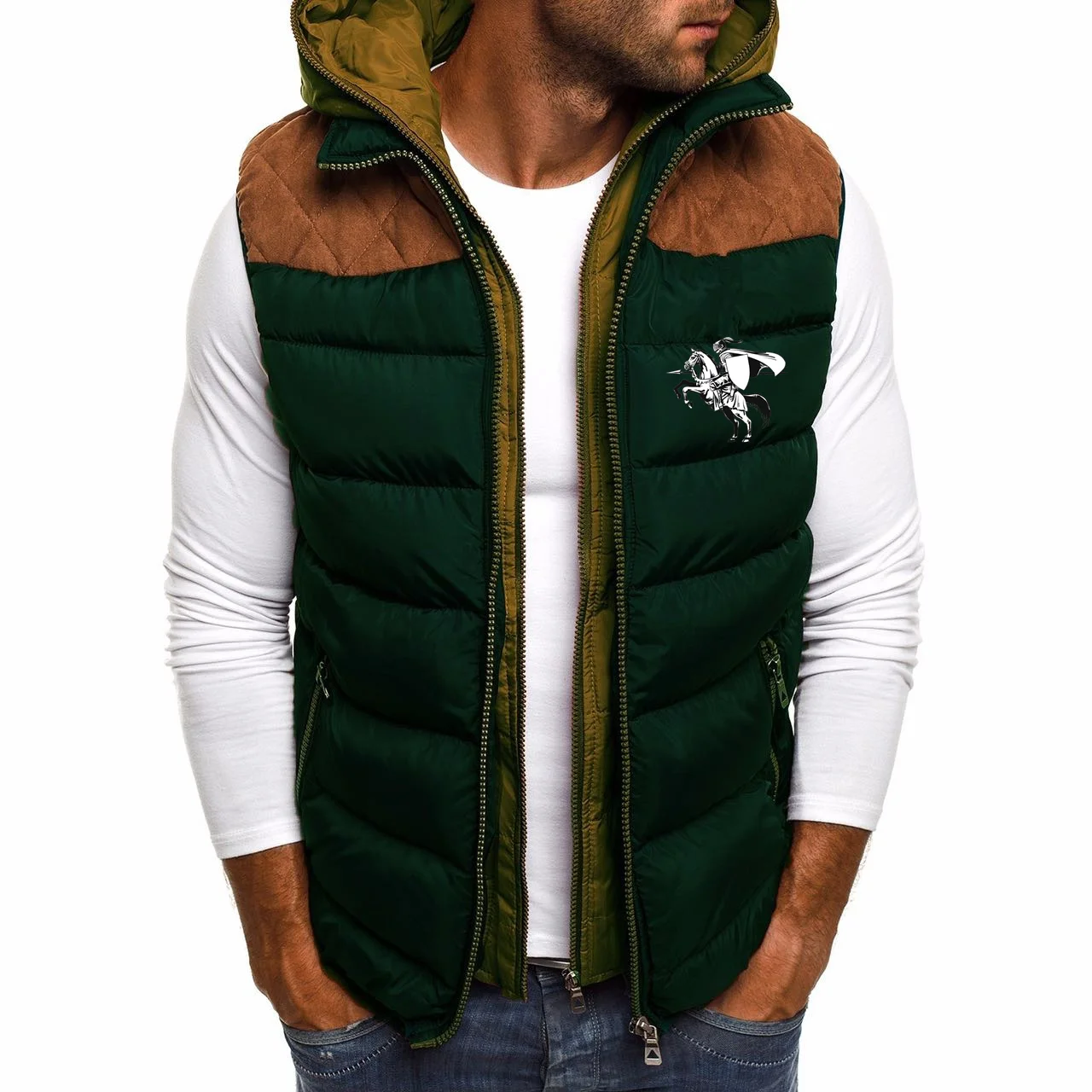 Men\'s plus size vest, color blocked shoulder strap hat, men\'s vest, men\'s cotton jacket