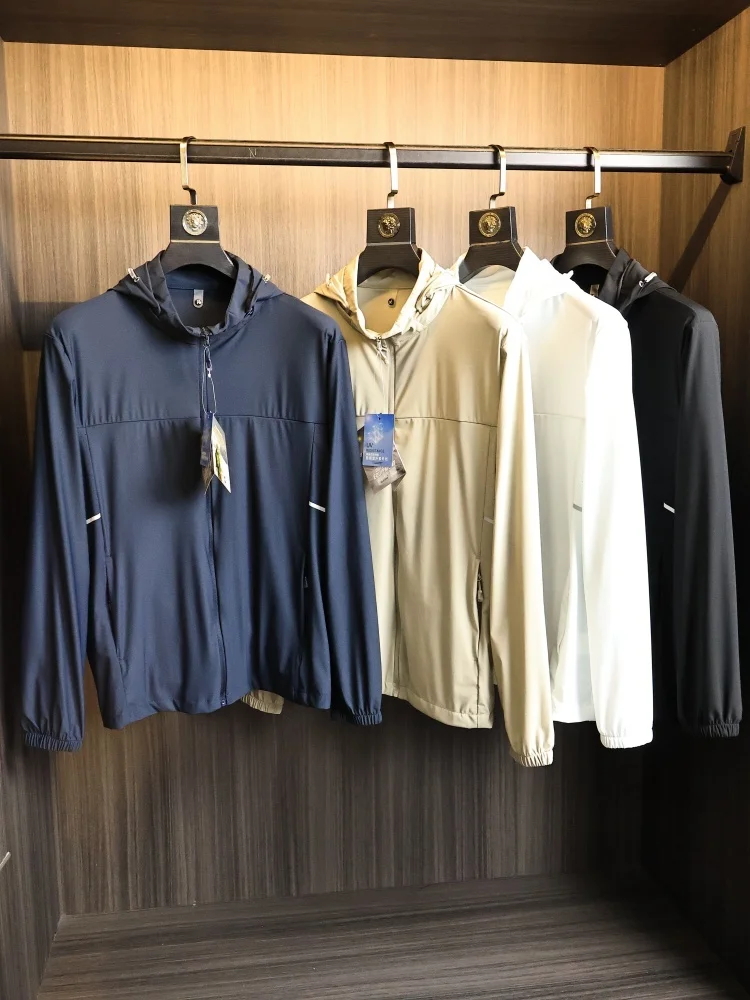 

Ultra-Lightweight Cool Feeling Ice Silk Men's Outdoor Sports Jacket with Hat Summer High Elasticity Trendy Casual Fashion