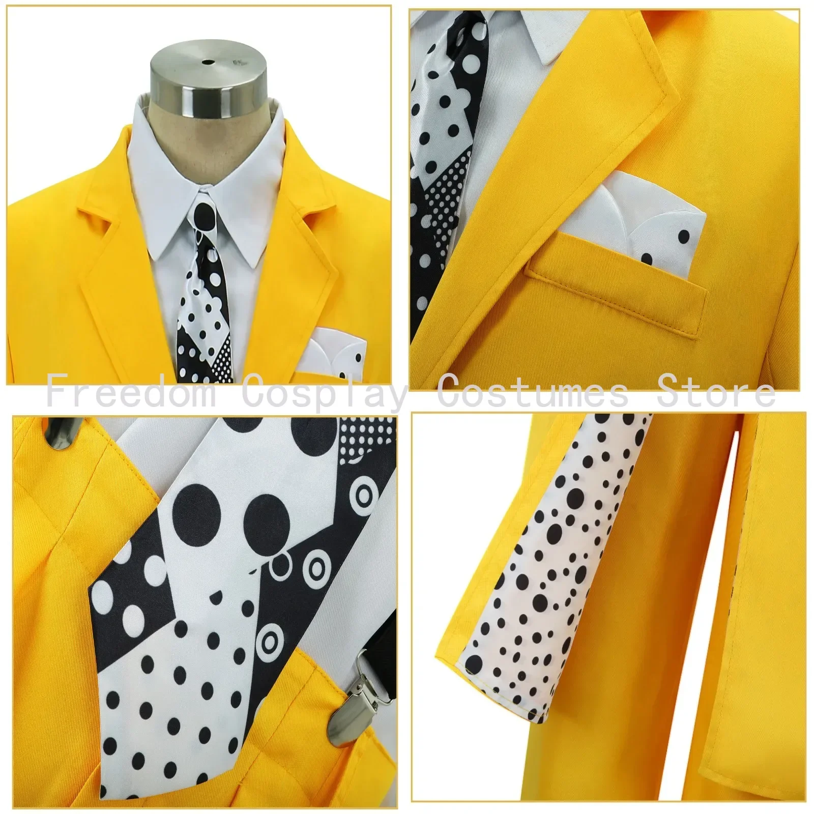 Movie The Mask Cosplay Costume Jim Carry Cosplay Yellow Uniform Carnival Party Suit Hat Green Mask Halloween Clown Props Outfits