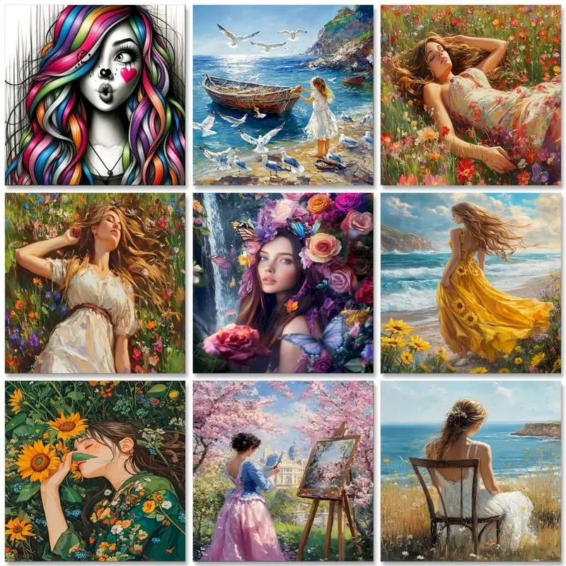 

GATYZTORY Picture By Numbers Flower Unique Gift Figure On Canvas Wall Art Acrylic Painting By Numbers Girls Kits For Living Room