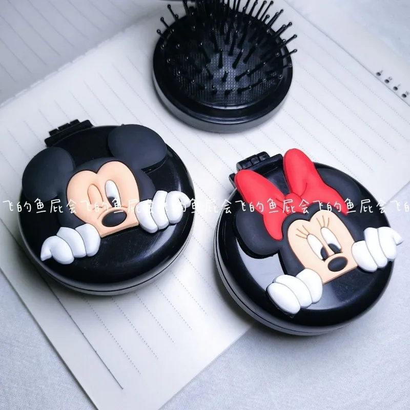 New Mickey Mouse Mini Portable Folding Clamshell Airbag Mirror Comb Portable Comb and Mirror Dual-use All-in-one Cute Comb