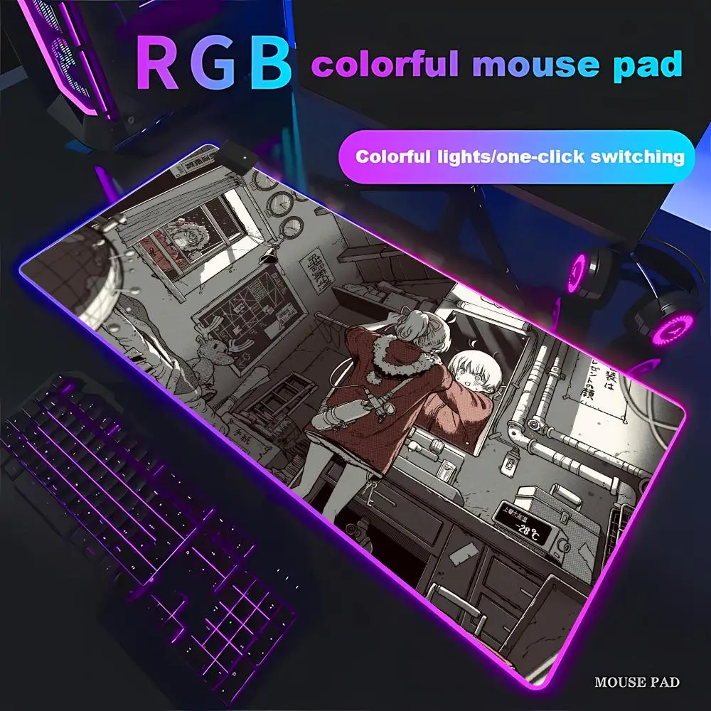 Comic book girl Mouse Pad Animation Games Beautiful RGB Gaming HD Gamer Large LED Light XXL PC Computer pad Non-slip Decor