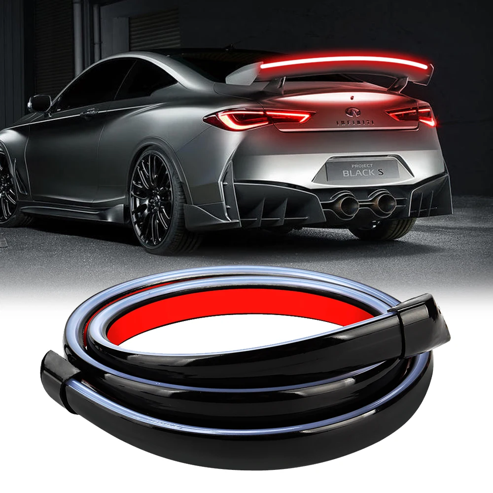 

OKEEN Auto Car Led Spoiler Light Rear Lip Kit Univerasl Black Carbon Fiber Rear Trunk Brake Light Driving Stop Signal Light 12V