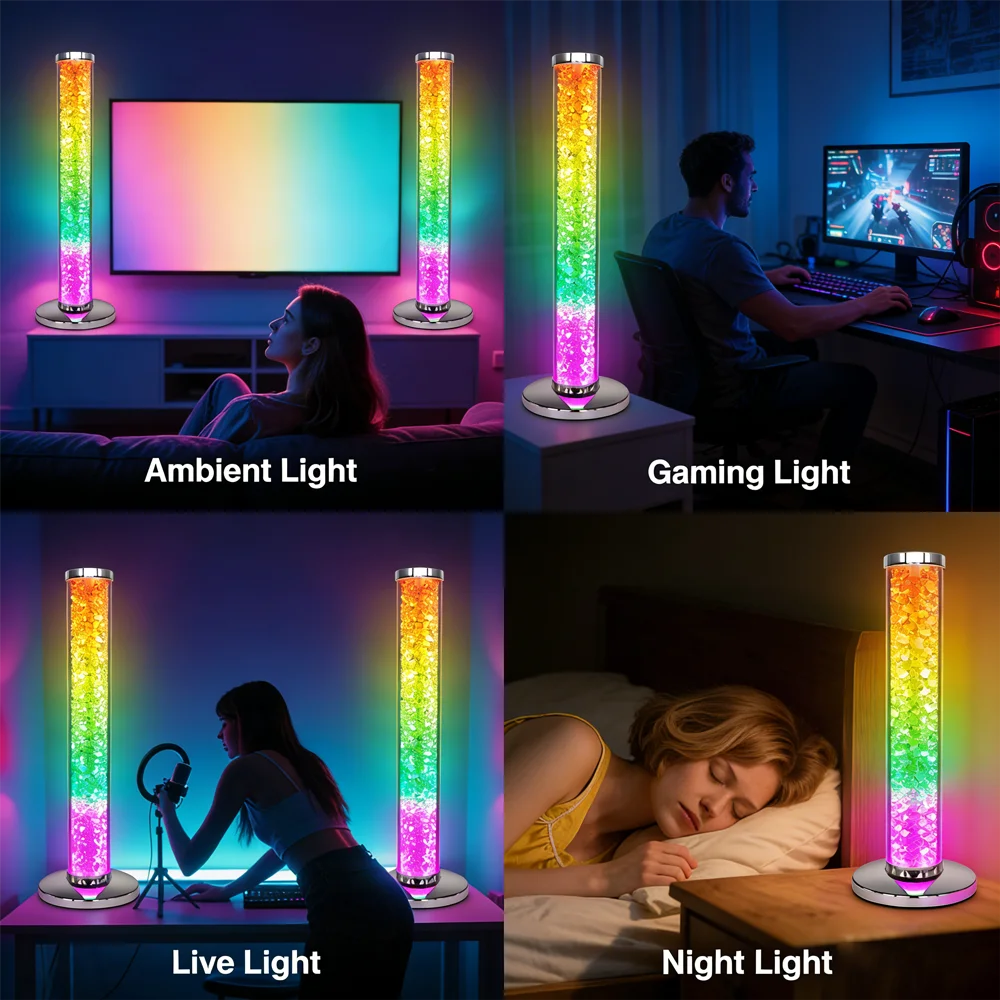 RGB Acryl-Diamant Desktop-Ambientelicht 360° °   Leuchtende Musik-Synchronisationslampe APP-Fernbedienung USB-Betriebenes Gaming-Dekorationslicht