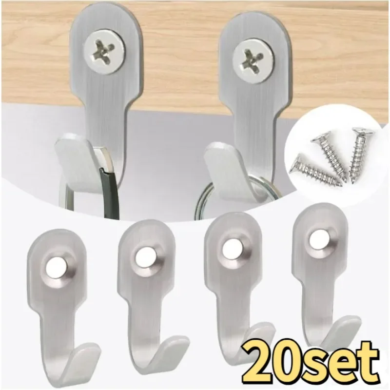 

20/1Set Mini Stainless Steel Hook with Screw Items Key Rack Wall Punching J-shaped Hooks Kitchen Accessories Bathroom Hardware