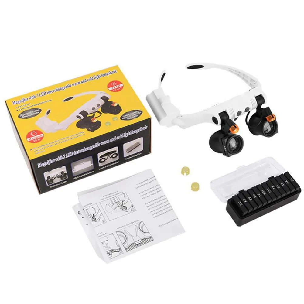 2XLED ساعة الجواهري إصلاح المكبر رئيس شنت عقال قابل للتعديل مكبرة رئيس العين نظارات العدسة 5.0X 6.0X 7.0X 10X