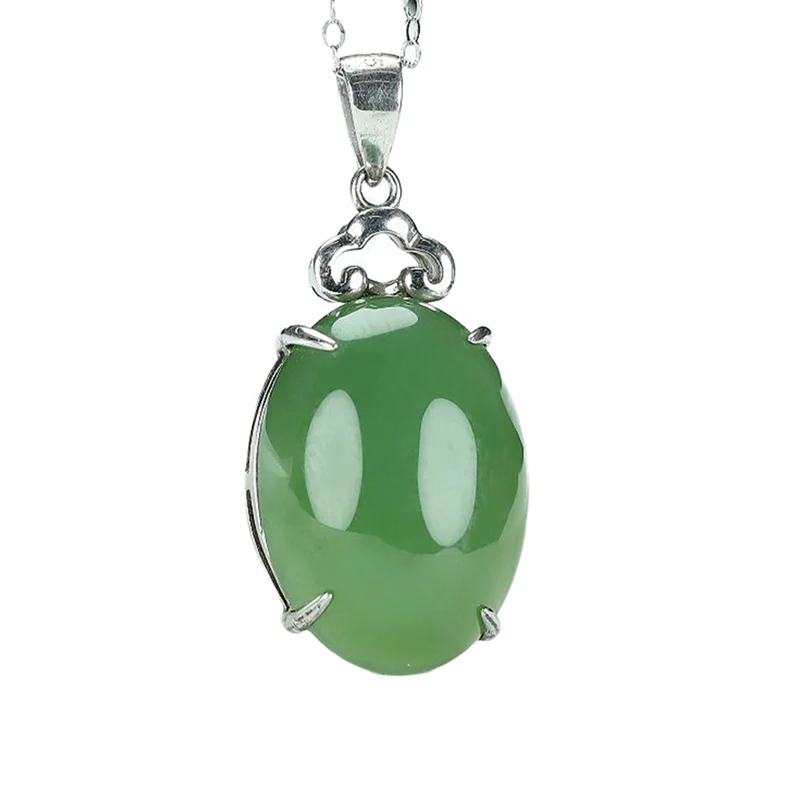 

925 Silver Inlay Hetian Jade Jasper Pendant Quality Product Handmand Chain Necklace Real Genuine Unique Fine Jewelry