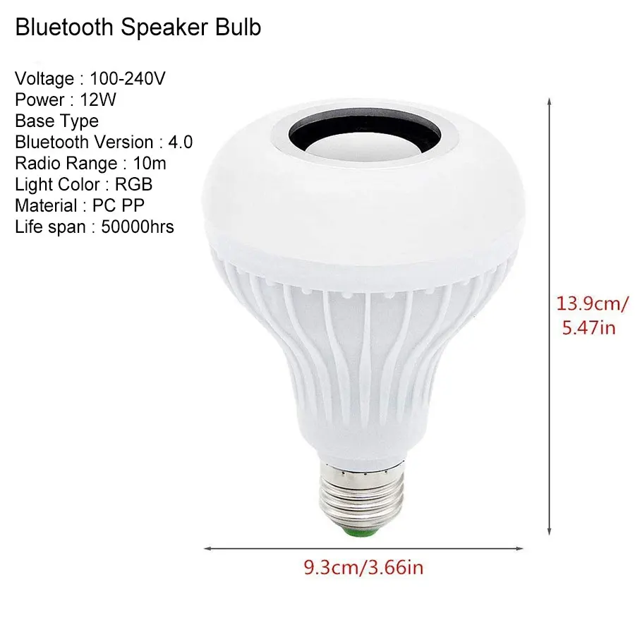Bluetooth Music LED Bulb Remote Control RGB White Lamp Colorful 85-265V 12W E27 Stage Light Bulb for Home Party Decoration