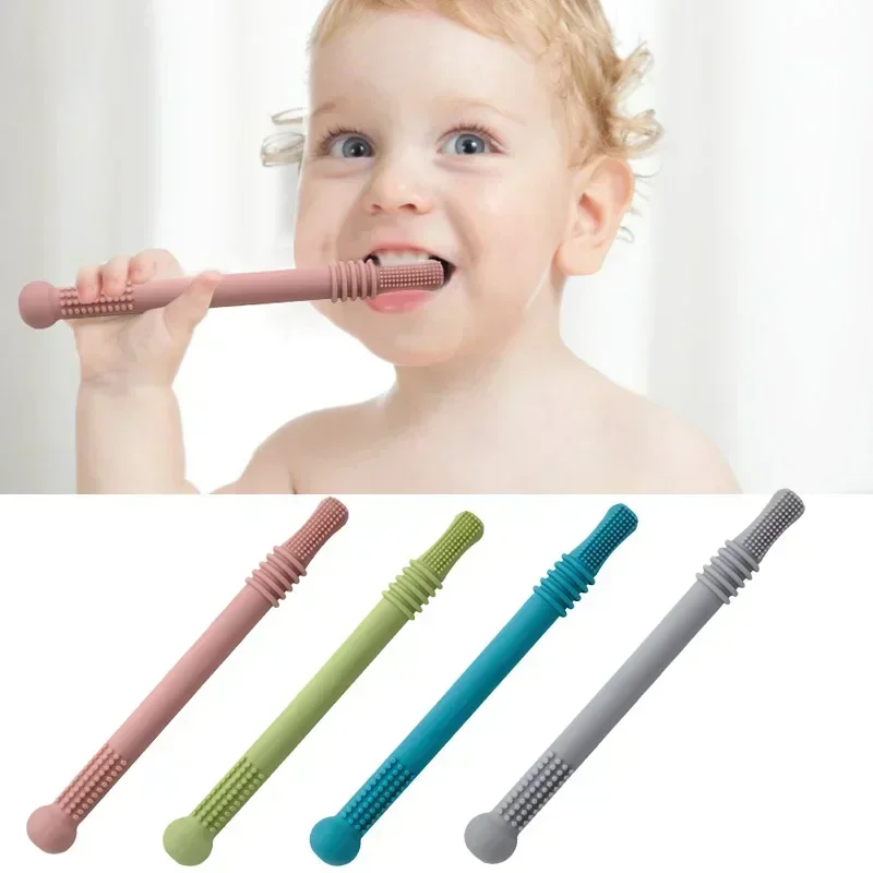 New Baby Chewable Safe Toy Silicone Molar Straw Baby Teether Baby Teething Toys Molar Silicone Handle Toddler Safety Toy