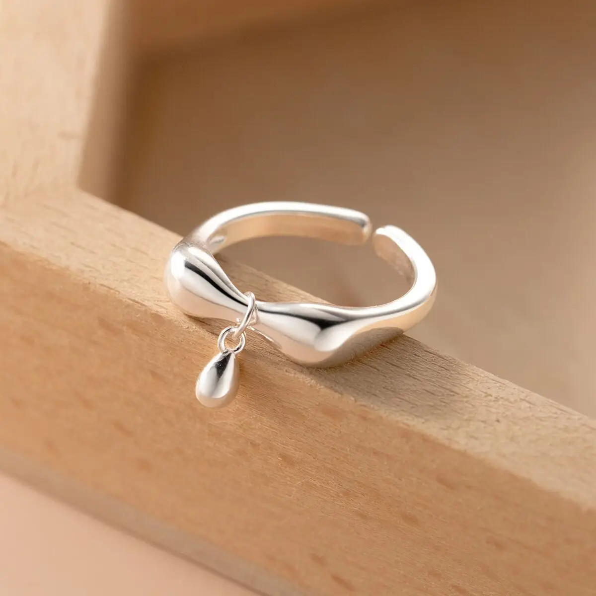 925 Sterling Silver Water Drop Bow Adjustable Rings For Women Luxury Jewelry Accessories