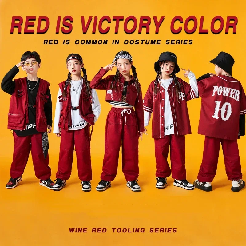 Costume de danse Hip Hop série rouge pour enfants, vêtements de performance jazz pour filles, tenue Kpop pour garçons, vêtements de scène de tambour de danse de rue