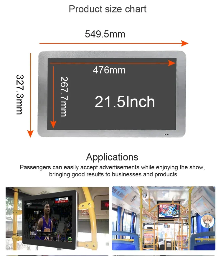 안드로이드 백 마운트 TV LCD 광고 디스플레이 화면, 버스 좌석 승객 광고, 내부 광고, 21.5 인치