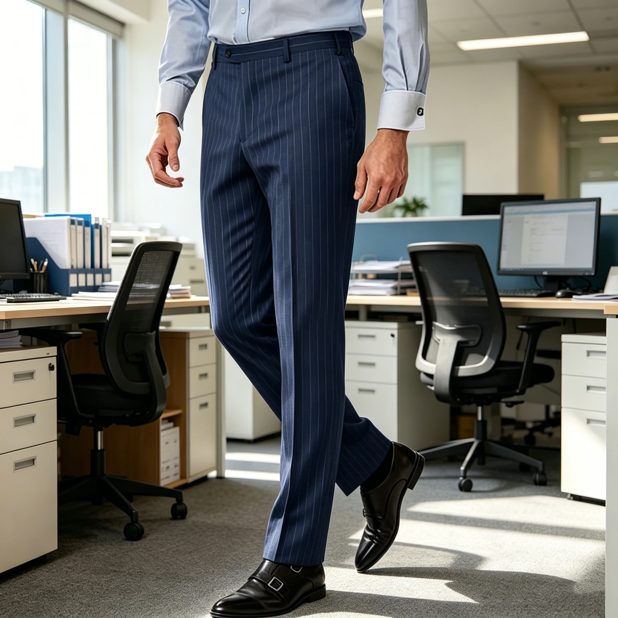 

Men's Pinstripe Pants Slim Fit Classic Straight Leg Formal Business Dress Trousers for Work Wedding Party Banquet