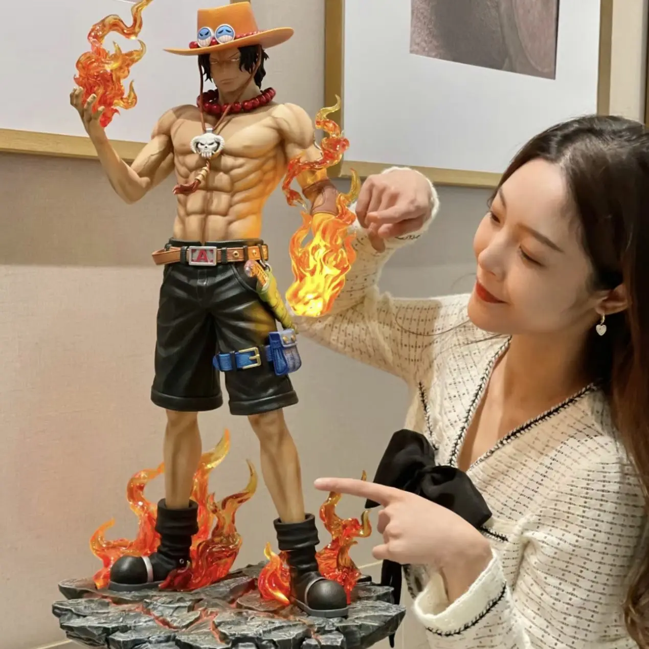 70cm New One Piece Gk Fantasy Third Anniversary 1/3 Ace Super Huge Collect Figures Trendy Statue Anime Decoration Christmas Gift