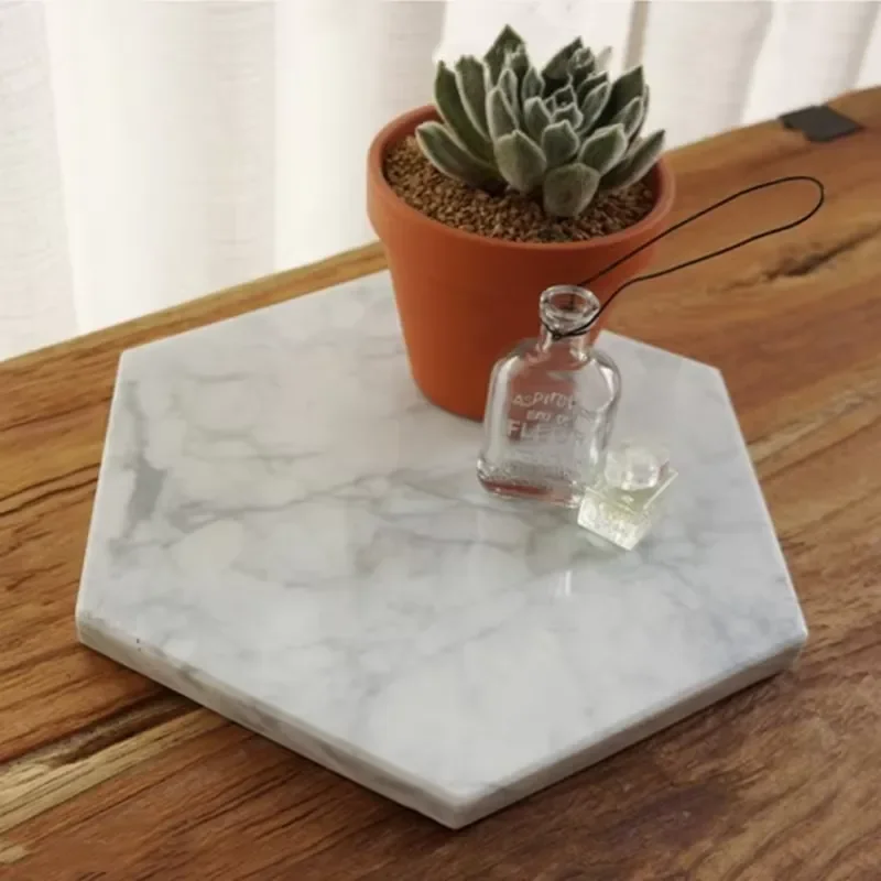 Modern white natural marble irregular tray environmentally friendly creative dried flower fruit tray storage tray 30cm living