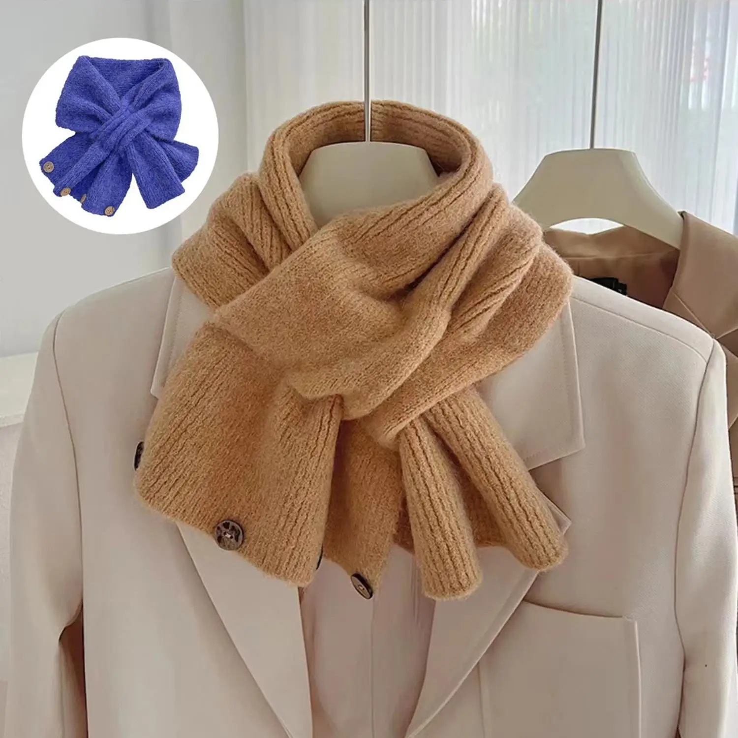 

15*90cm Cross Scarf Office Lady Warm Winter Thickened Universal Button Outdoor Shawl Lady Wrap