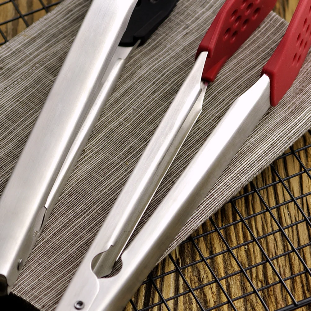 

Silicone Food Clip Red 304 Stainless Steel Bbq Clamp Long Handle Anti-Scald Tongs For Cooking Serving Salad Bread Cake
