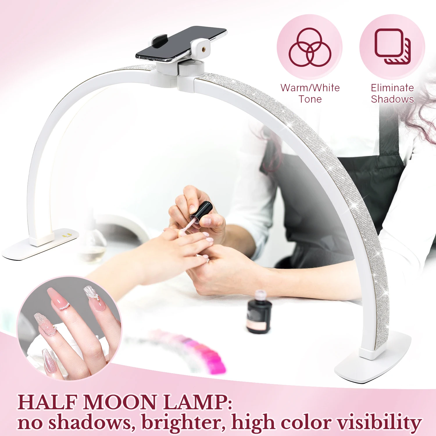 DianaBeauty demi-lune lumière 35W lampe de bureau à ongles en forme de U 364 LED lumière de remplissage avec support pour téléphone lampe de Table pliable pour Nail Art