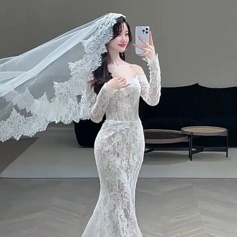 250CM Elegant One Layer Soft Lace Edge Bridal Veil Long Marriage Wedding Accessories image 6