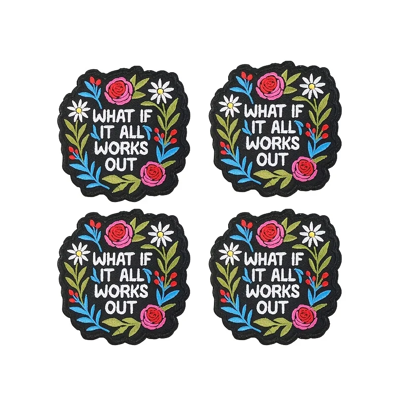 Juego de 4 Parches Bordados con Flores Motivacionales, con Diseños Florales y Afirmaciones Positivas. Adecuado para fijar con pegamento o coser en gorras, mochilas y chaquetas, sirve como un regalo DIY motivador para los días difíciles y nuevos comienzos.