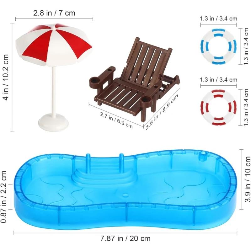 Dollhouse Miniature Swimming Pool Set Simulation Mini Swimming Circle Beach Chair Model for Dollhouse Yard Garden Swimming Pool