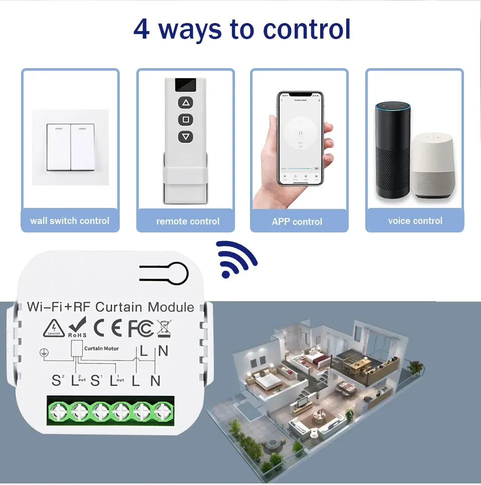 Tuya WiFi Smart Curtain Switch Roller Blinds Shutter Motor Remote Controllers Smart Life Voice APP Control For Alexa Google Home