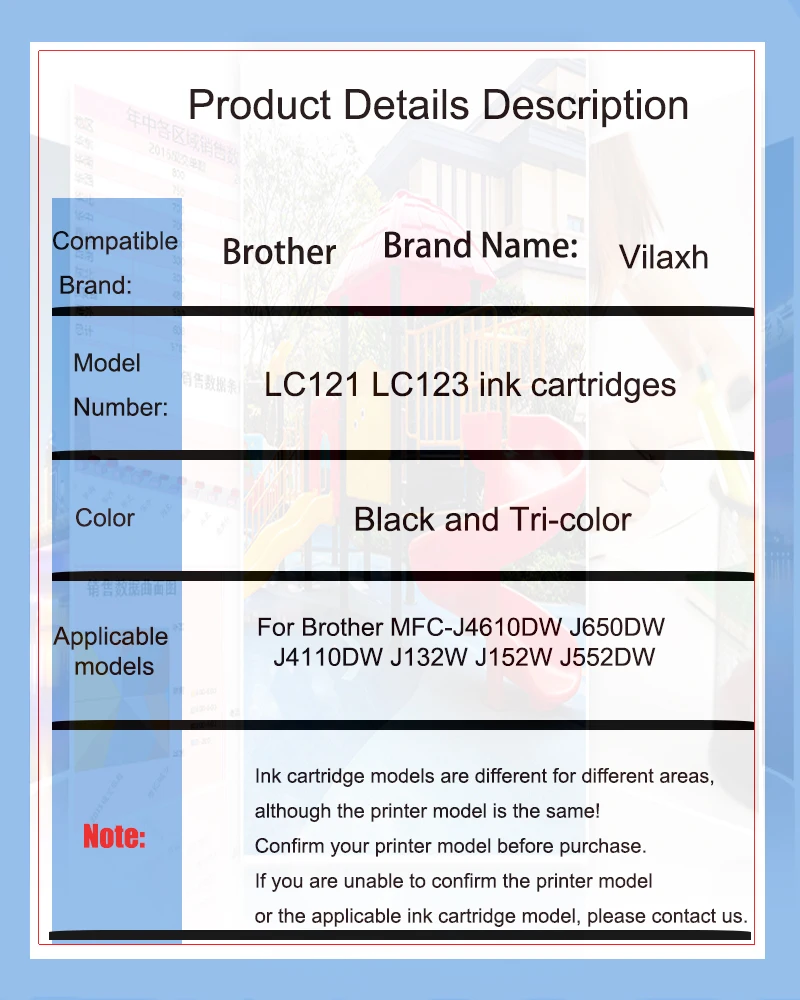 Vilaxh LC123 LC-123 LC 123 XL LC123XL Ink Inkjet Cartridges For Brother MFC J4410DW J4510DW J4610DW J4710DW J470DW J6920DW